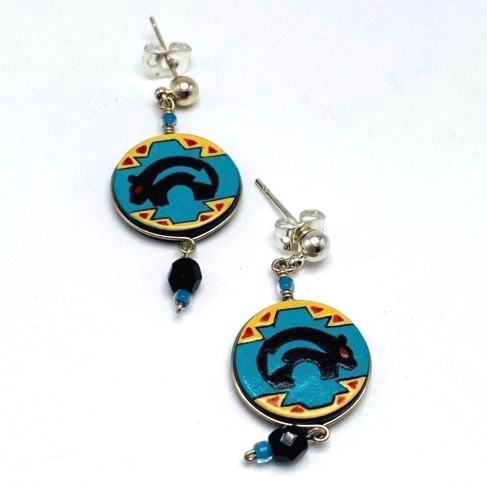 Mato Southwestern Native American Bear Arrow Blue Tribal Ethnic Geometric Dangle - Picture 10 of 16